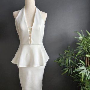 Charlotte Russe White Open Back Halter Peplum Mini Dress